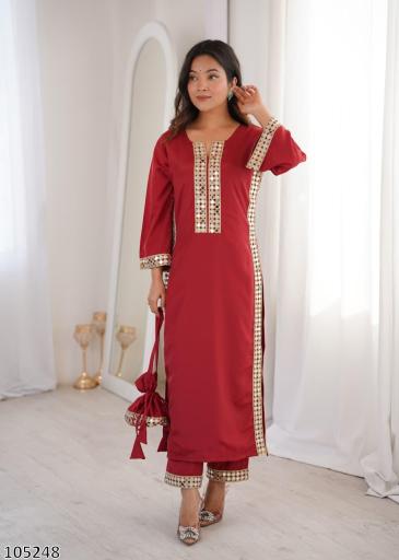 Women’s Designer Kurta Set with Elegant Embroidery & Straight Pants