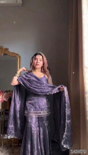 Women’s Mirror FendyEmbroidered Kurta Palazzo Set with Dupatta – Elegant Party Wear