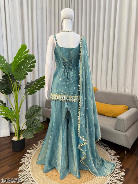 Women’s Mirror Embroidered Kurta Palazzo Set with Dupatta – Elegant Party Wear