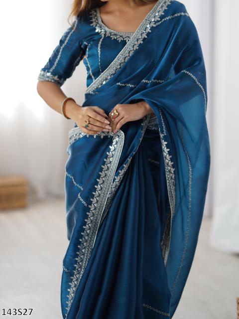 Women’s Fancy Silk Saree with Embroidered Blouse – Elegant Party Wear
