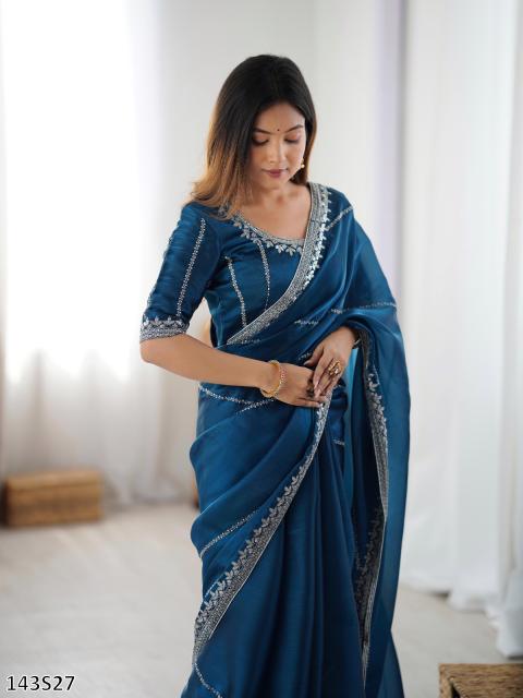 Women’s Fancy Silk Saree with Embroidered Blouse – Elegant Party Wear