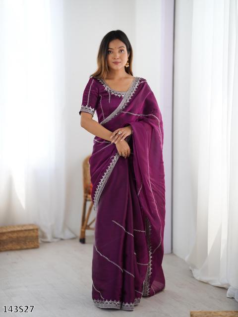 Women’s Fancy Silk Saree with Embroidered Blouse – Elegant Party Wear