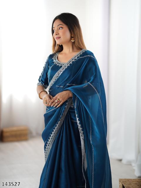 Women’s Fancy Silk Saree with Embroidered Blouse – Elegant Party Wear