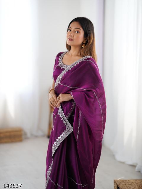 Women’s Fancy Silk Saree with Embroidered Blouse – Elegant Party Wear