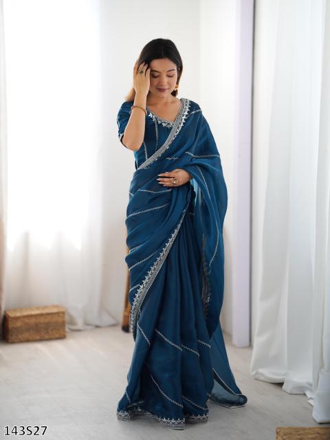Women’s Fancy Silk Saree with Embroidered Blouse – Elegant Party Wear