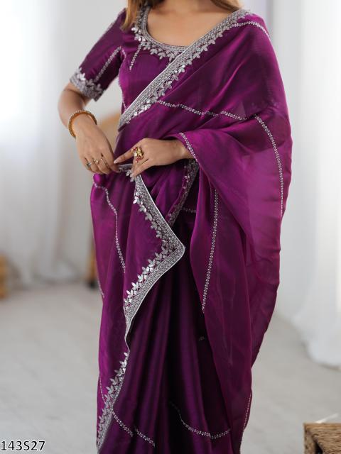 Women’s Fancy Silk Saree with Embroidered Blouse – Elegant Party Wear