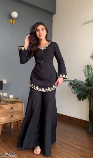ROMAN SILK DESIGNER BLACK PARTY WEAR SUIT