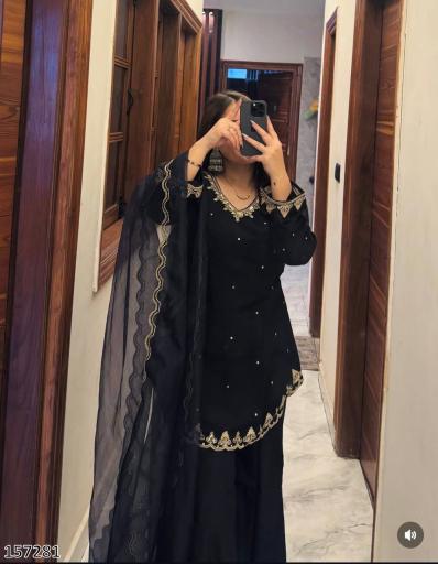 ROMAN SILK DESIGNER BLACK PARTY WEAR SUIT