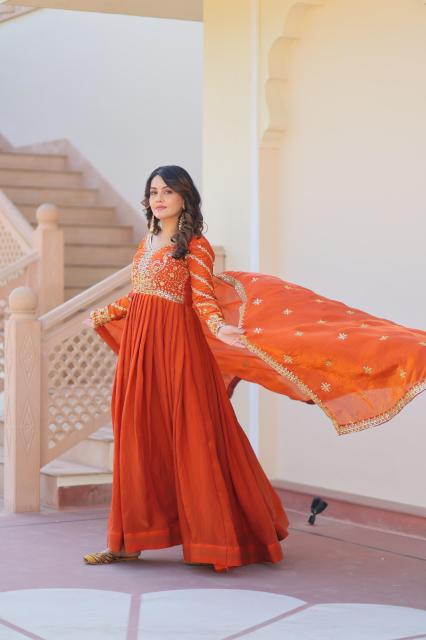 READYMADE WEDDING WEAR DESIGNER GOWN DUPATTA