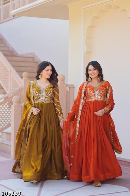 READYMADE WEDDING WEAR DESIGNER GOWN DUPATTA