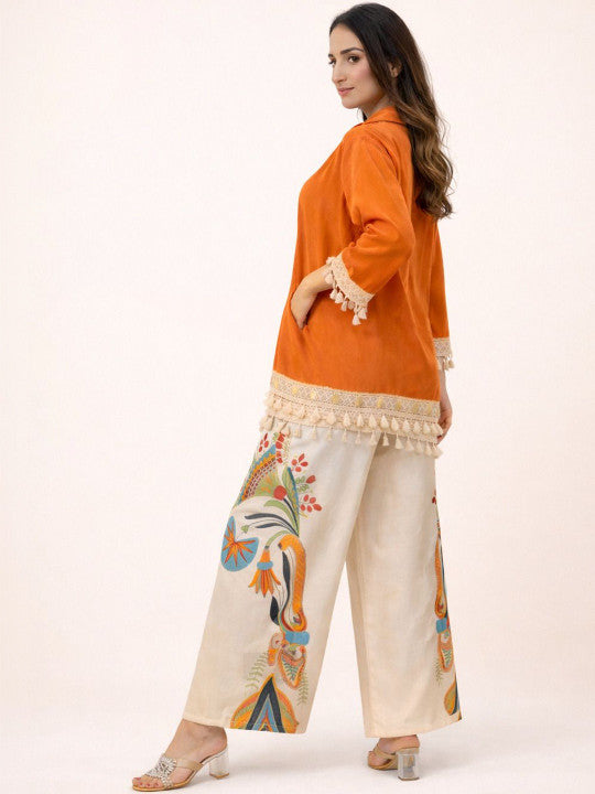 Rutaba Pure Rayon Orange Co-ord Set with Digital Print Plazo