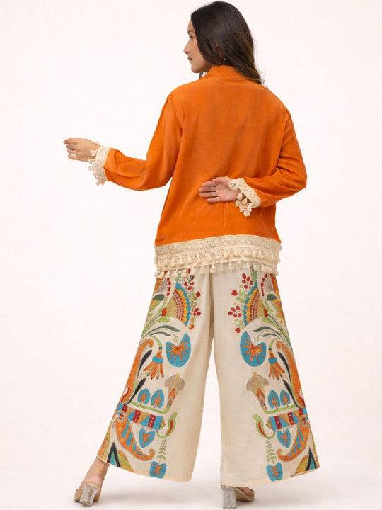 Rutaba Pure Rayon Orange Co-ord Set with Digital Print Plazo