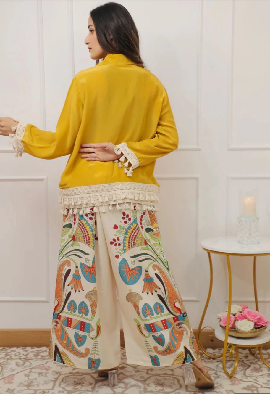 Rutaba Pure Rayon Yellow Co-ord Set with Digital Print Plazo