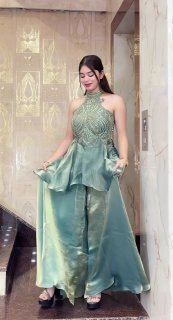 Halter Neck plazo Set for Wedding Party Wear Women