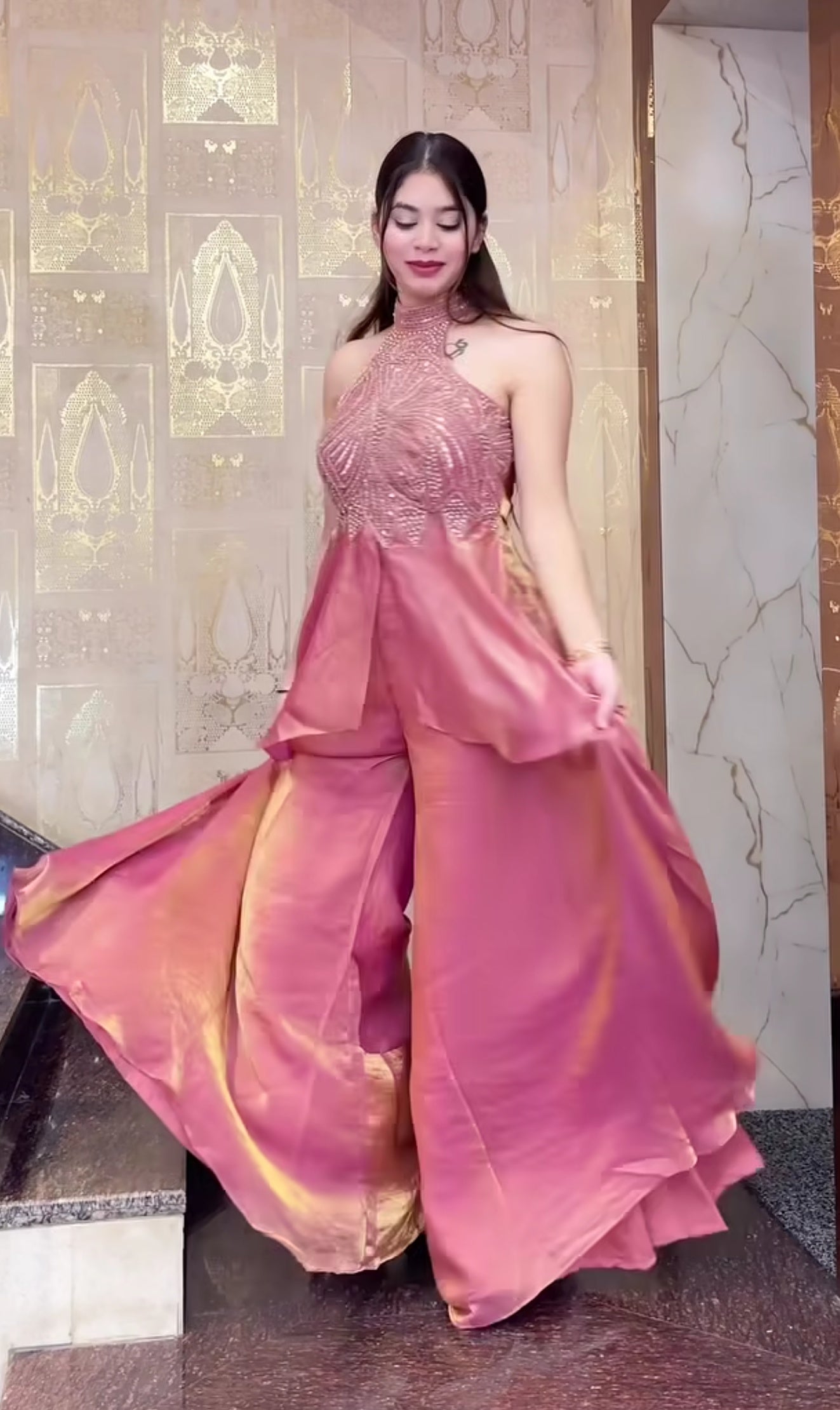 Halter Neck plazo Set for Wedding Party Wear Women