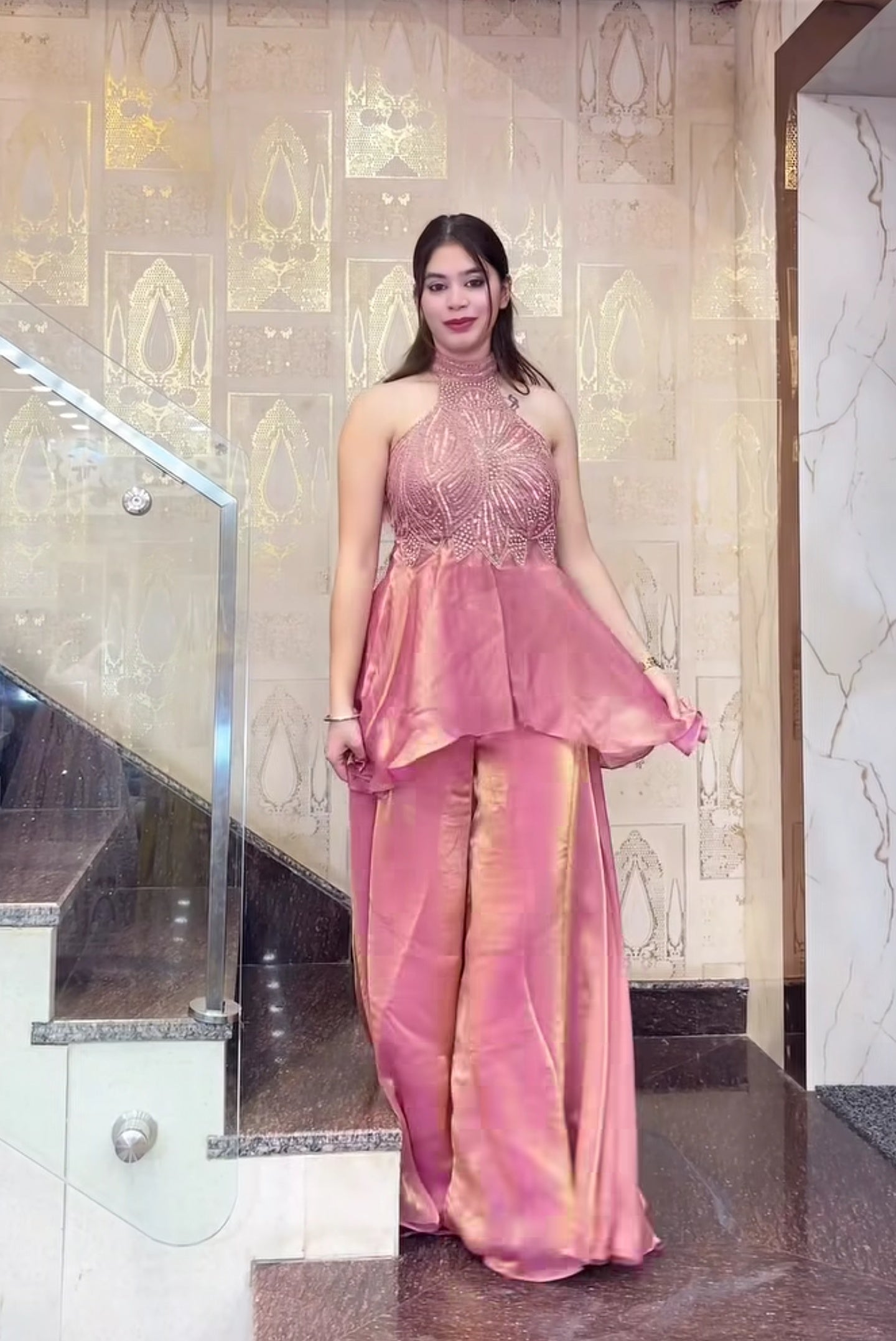 Halter Neck plazo Set for Wedding Party Wear Women