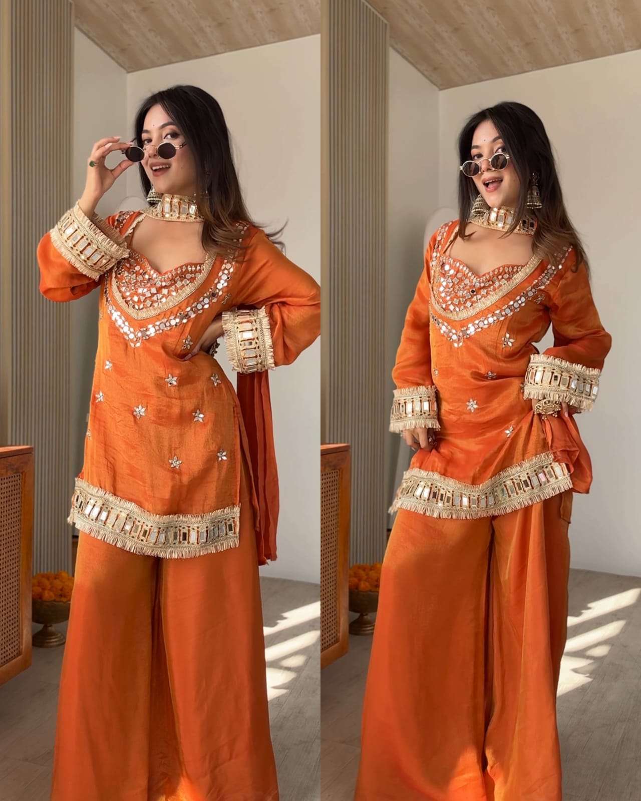 Fendy Silk Mirror Work Sharara Set  With Duppata for Women