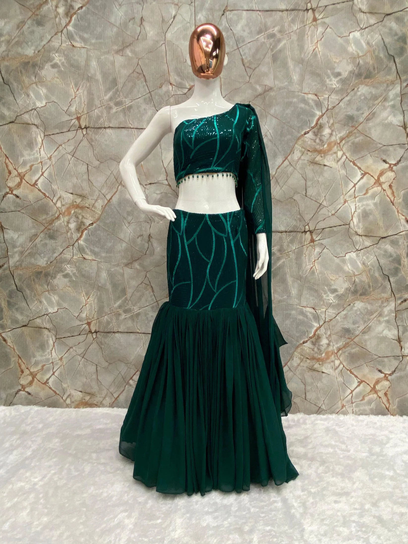 DESIGNER PARTY WEAR RUFFLE LEHENGA CHOLI DUPATTA