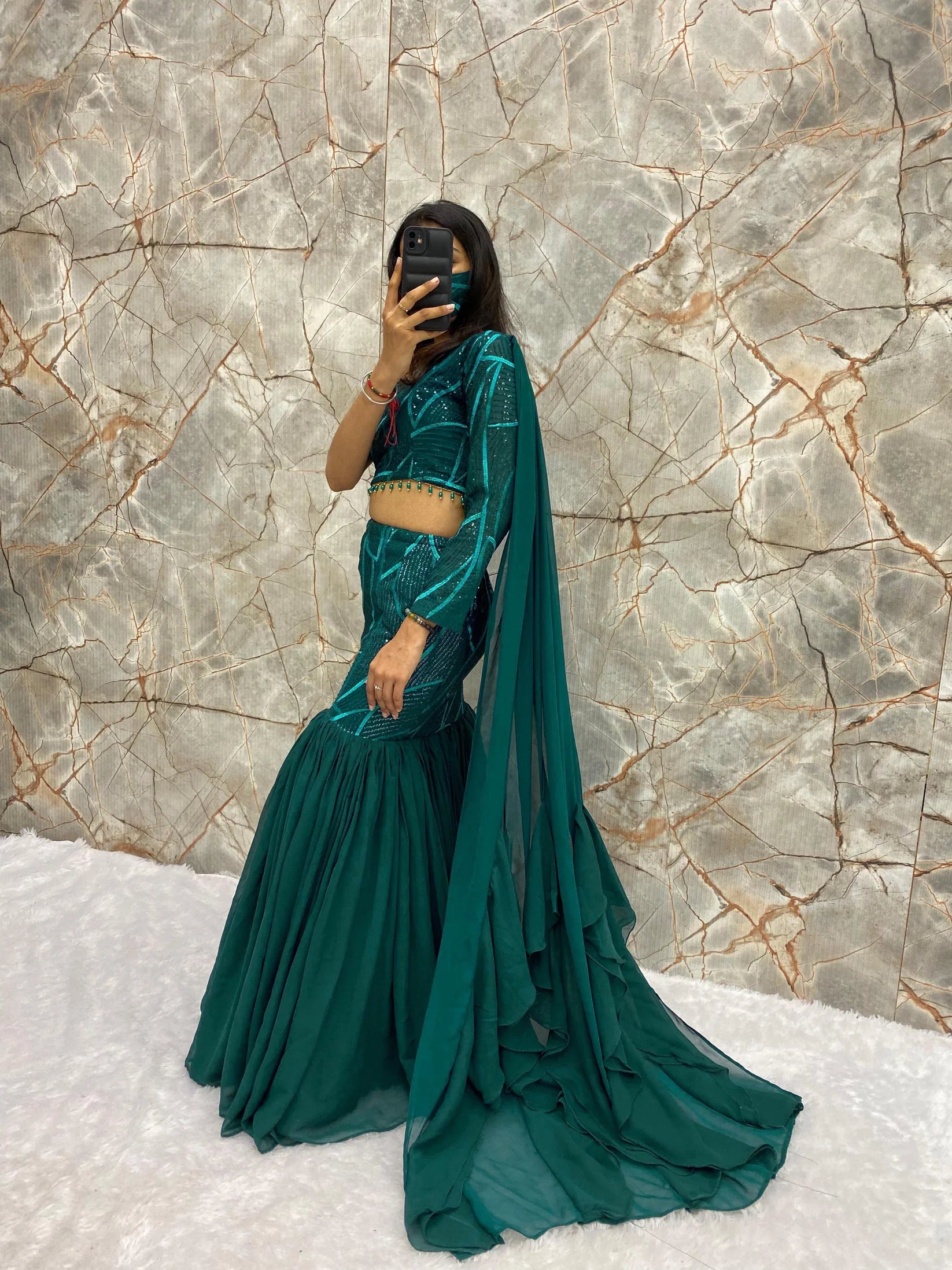 DESIGNER PARTY WEAR RUFFLE LEHENGA CHOLI DUPATTA