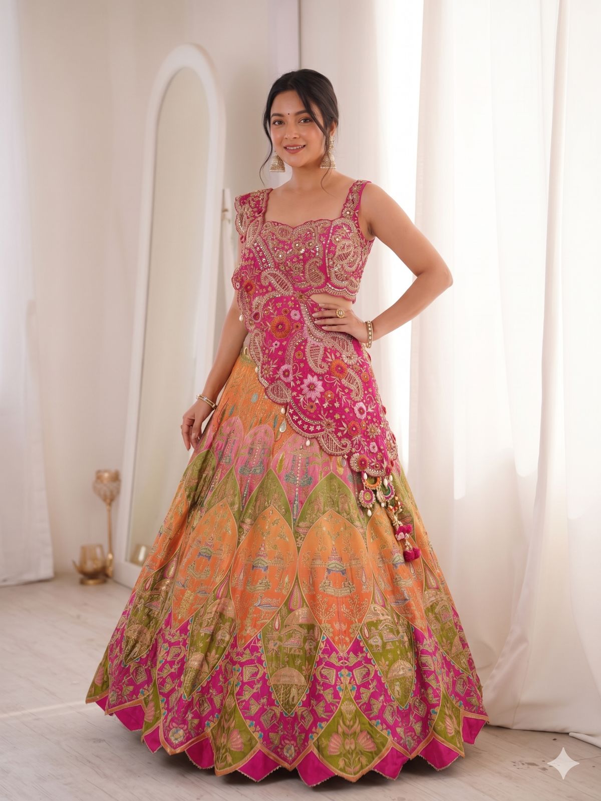 Women's Designer Multicolor Embroidered Lehenga Choli Set