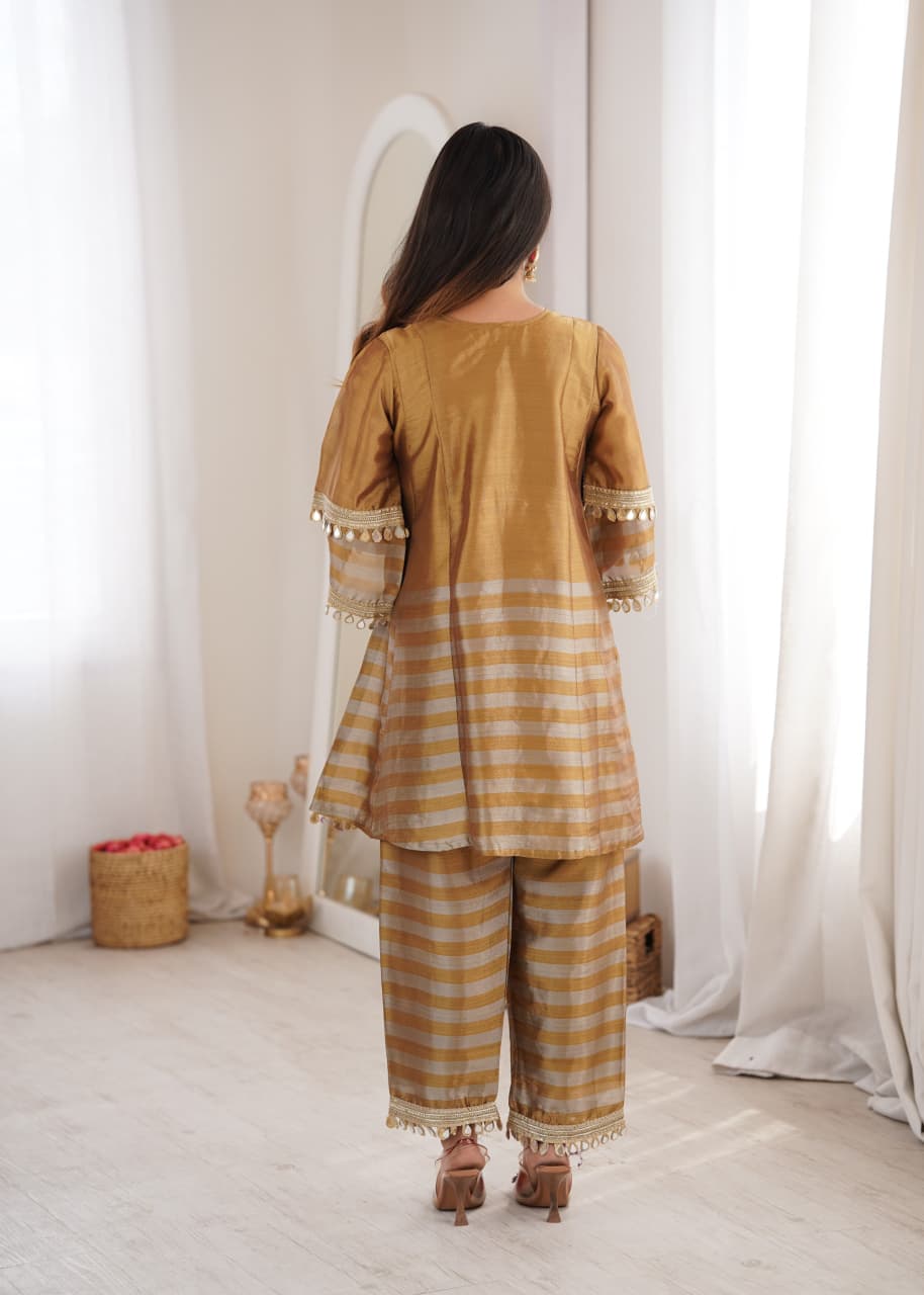 Two-tone Tissue Fabric with Coding Embroidered mirror work
