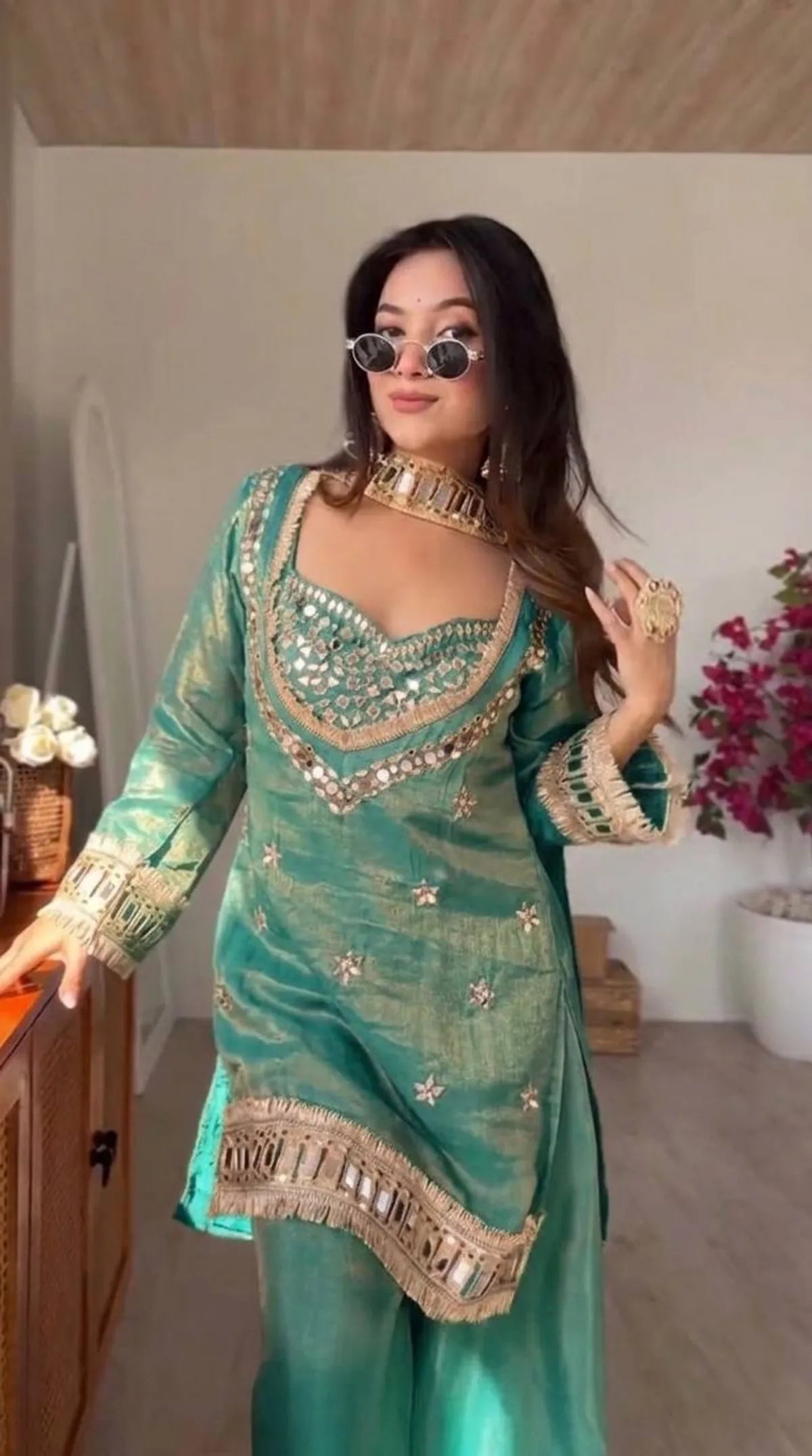 Fendy Silk Mirror Work Sharara Set With Duppata for Women