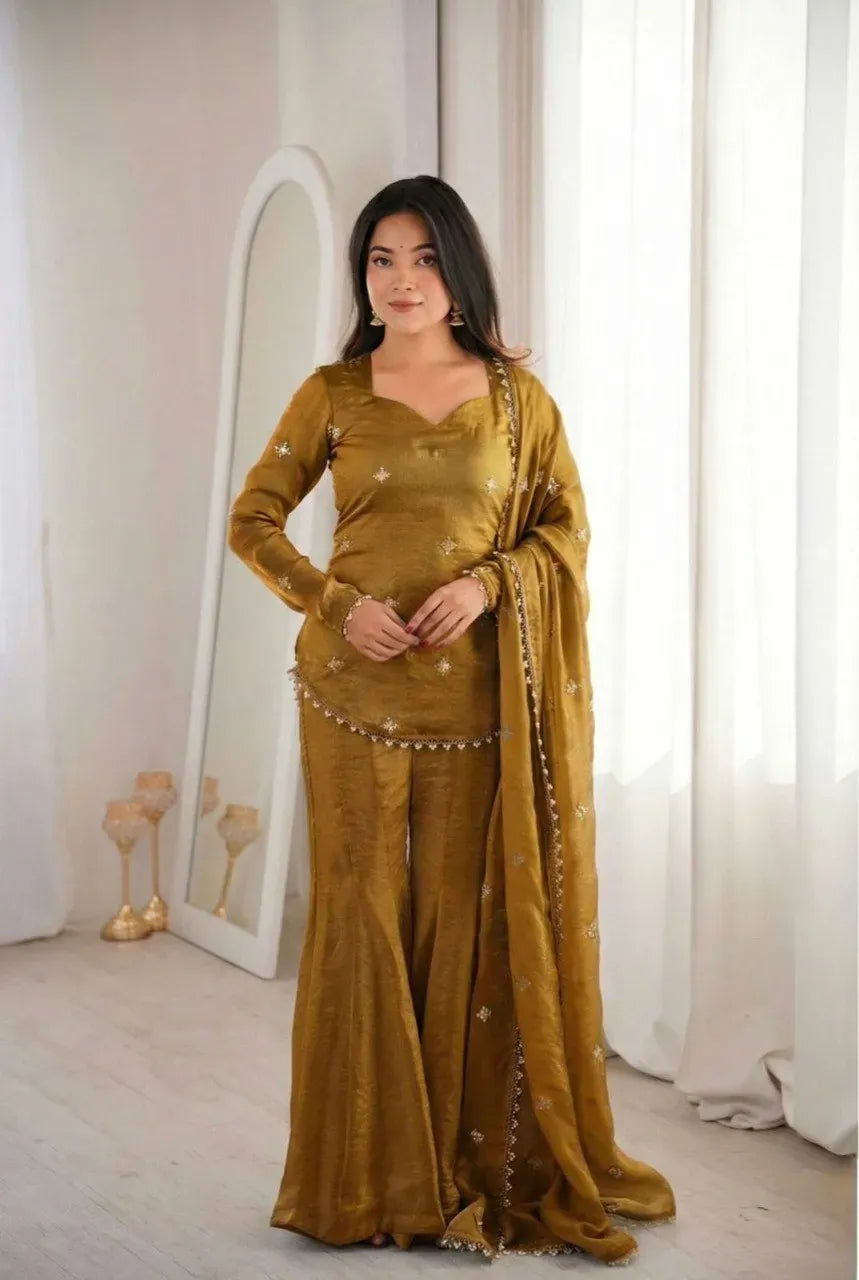 Elegant Fendy Silk Sharara Suit - Fully Stitched Festive Wear for Women