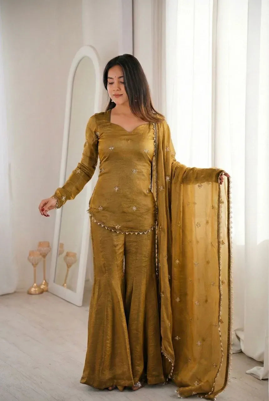 Elegant Fendy Silk Sharara Suit - Fully Stitched Festive Wear for Women