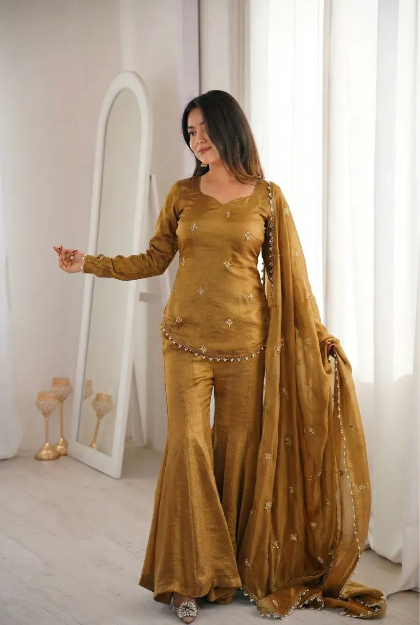 Elegant Fendy Silk Sharara Suit - Fully Stitched Festive Wear for Women