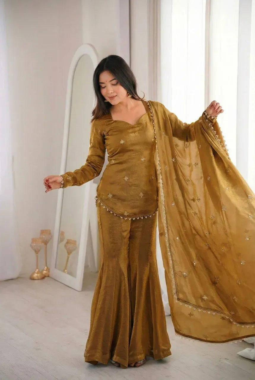 Elegant Fendy Silk Sharara Suit - Fully Stitched Festive Wear for Women