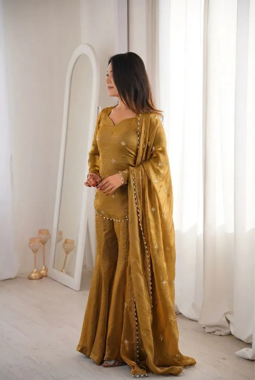 Elegant Fendy Silk Sharara Suit - Fully Stitched Festive Wear for Women