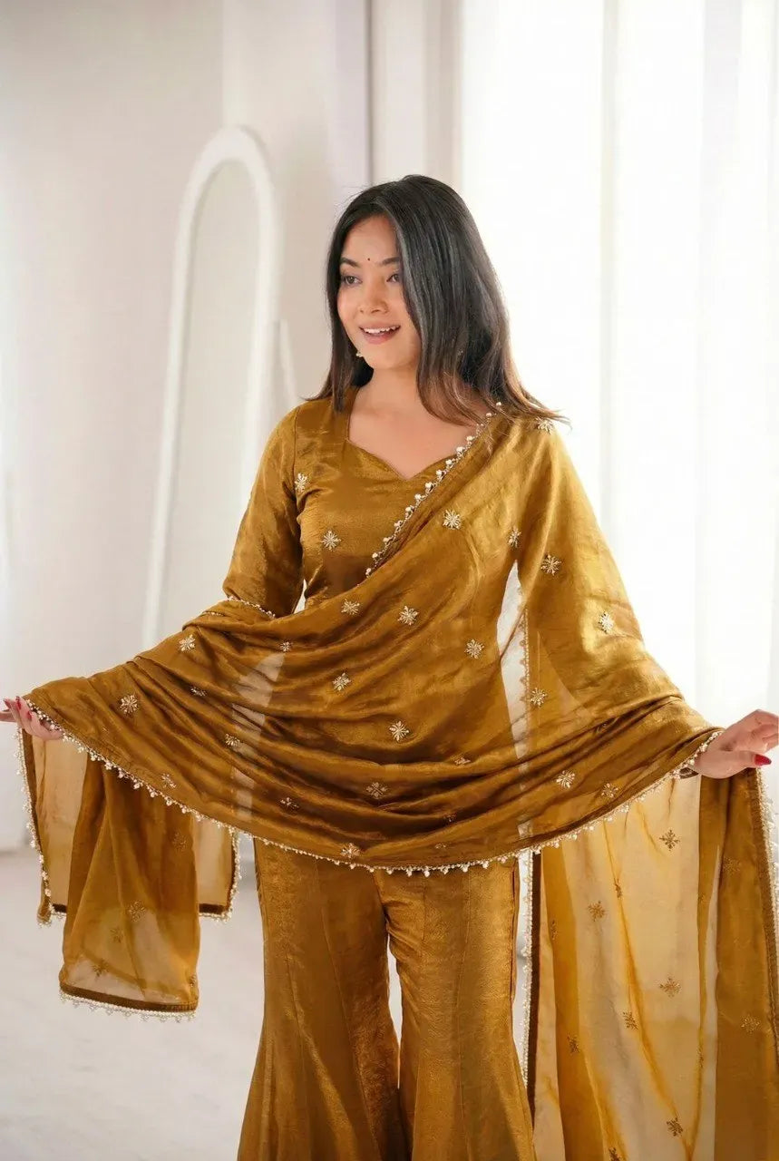 Elegant Fendy Silk Sharara Suit - Fully Stitched Festive Wear for Women