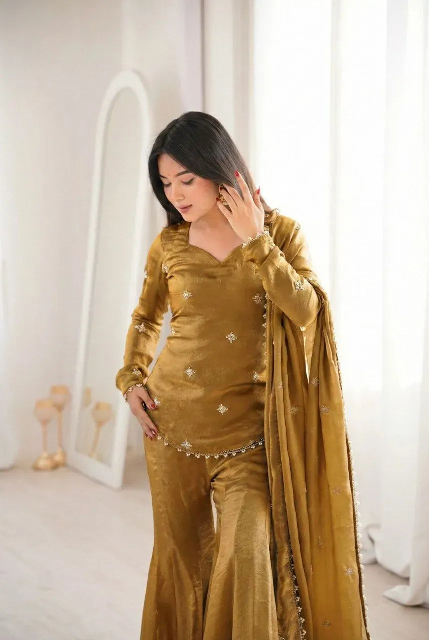Elegant Fendy Silk Sharara Suit - Fully Stitched Festive Wear for Women