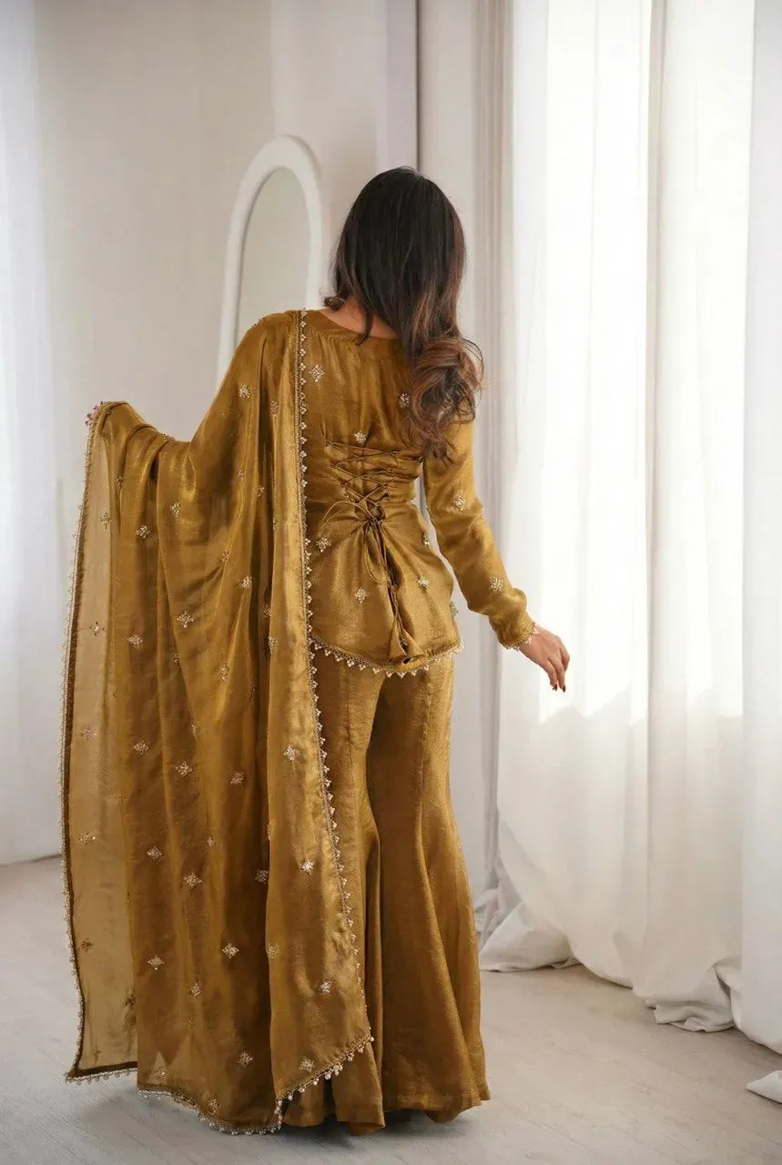 Elegant Fendy Silk Sharara Suit - Fully Stitched Festive Wear for Women
