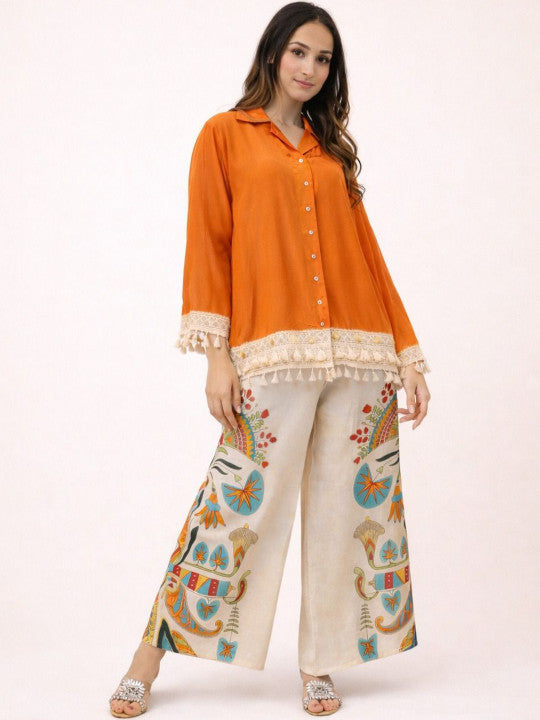 Rutaba Pure Rayon Orange Co-ord Set with Digital Print Plazo