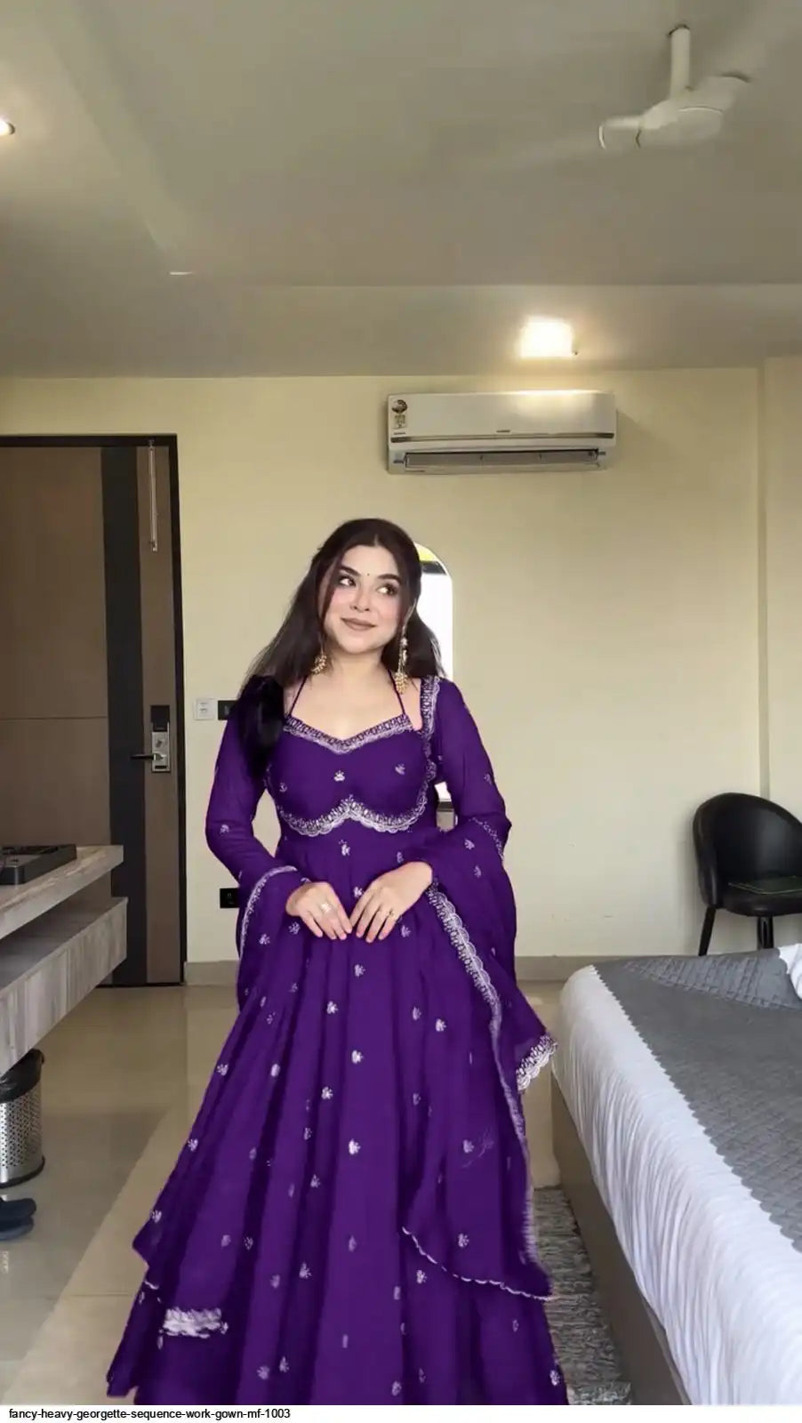 FANCY HEAVY GEORGETTE SEQUENCE WORK GOWN