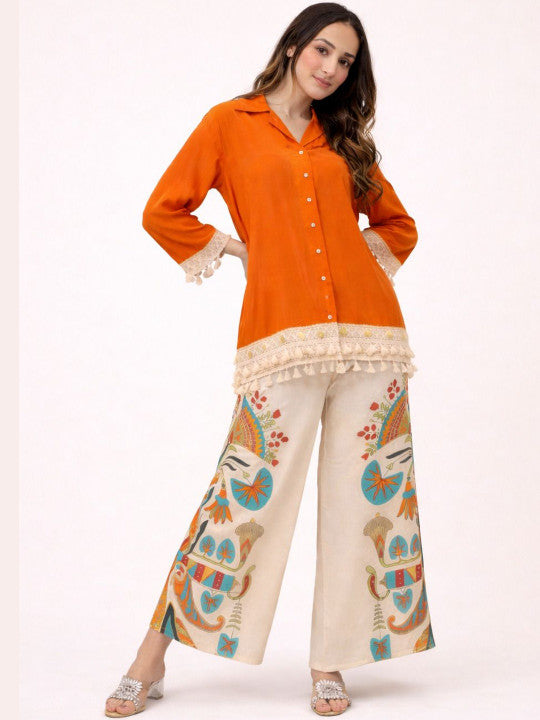 Rutaba Pure Rayon Orange Co-ord Set with Digital Print Plazo
