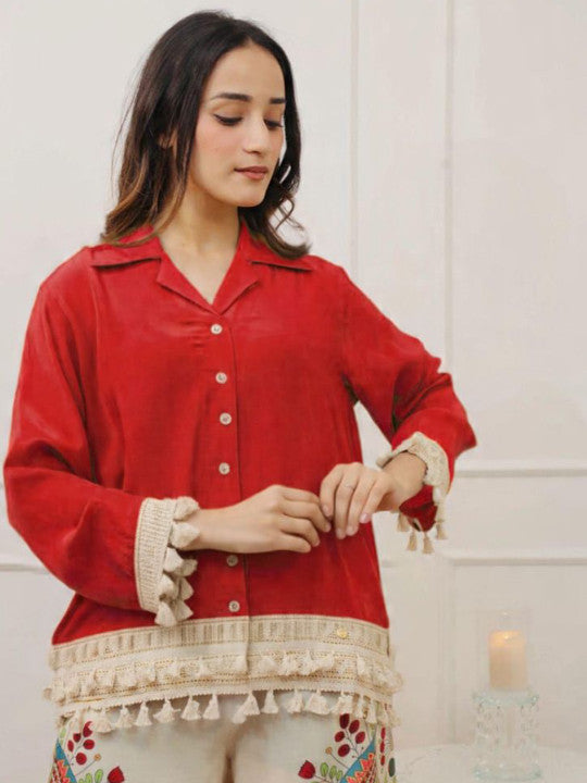 Rutaba Pure Rayon Red Co-ord Set with Digital Print Plazo
