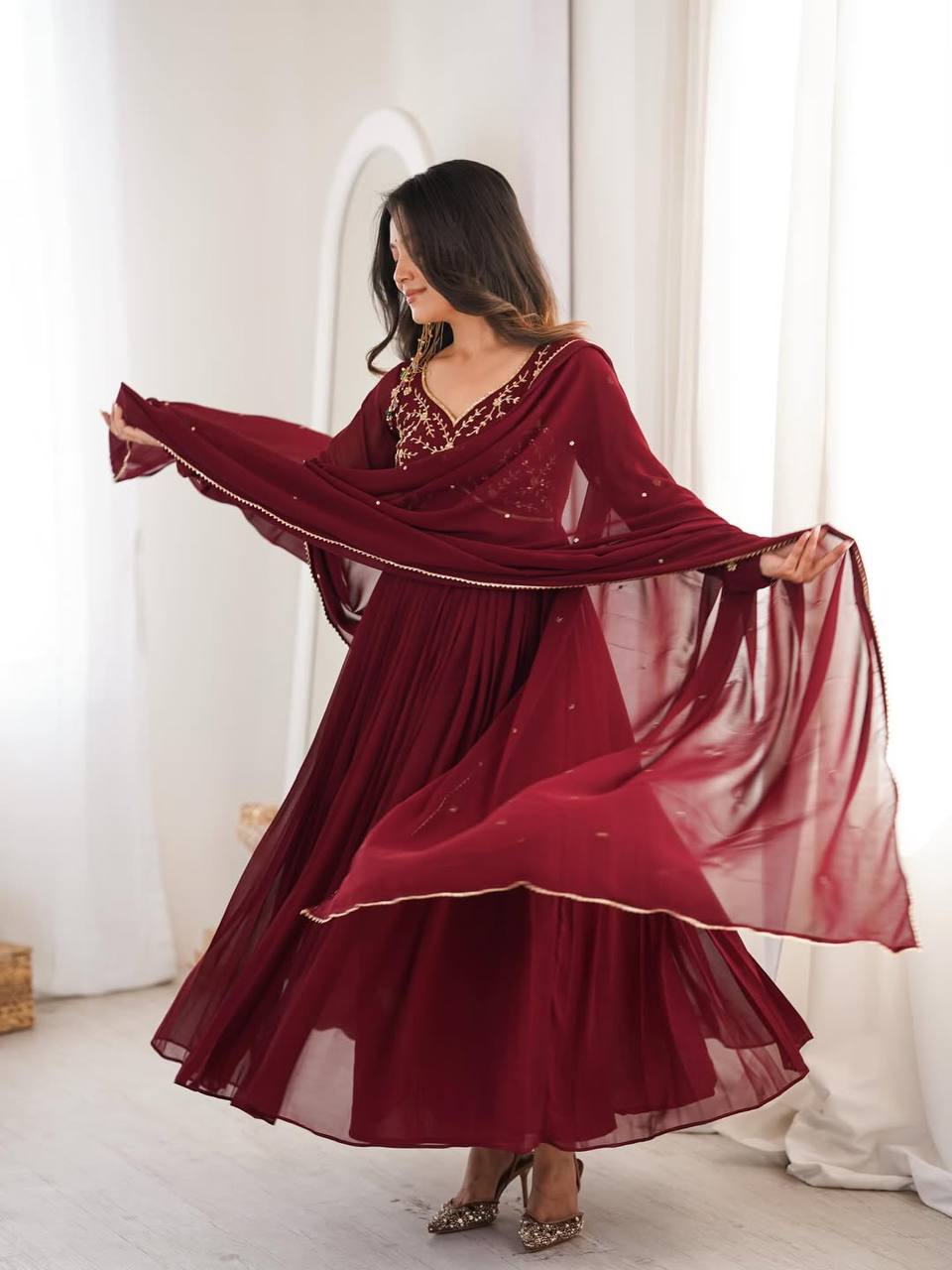 Royal Maroon Party Wear Anarkali Suit – Graceful & Flowy Look