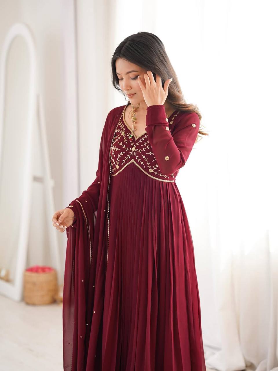 Royal Maroon Party Wear Anarkali Suit – Graceful & Flowy Look