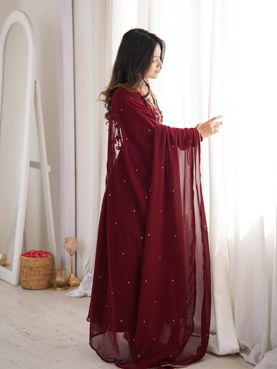 Royal Maroon Party Wear Anarkali Suit – Graceful & Flowy Look
