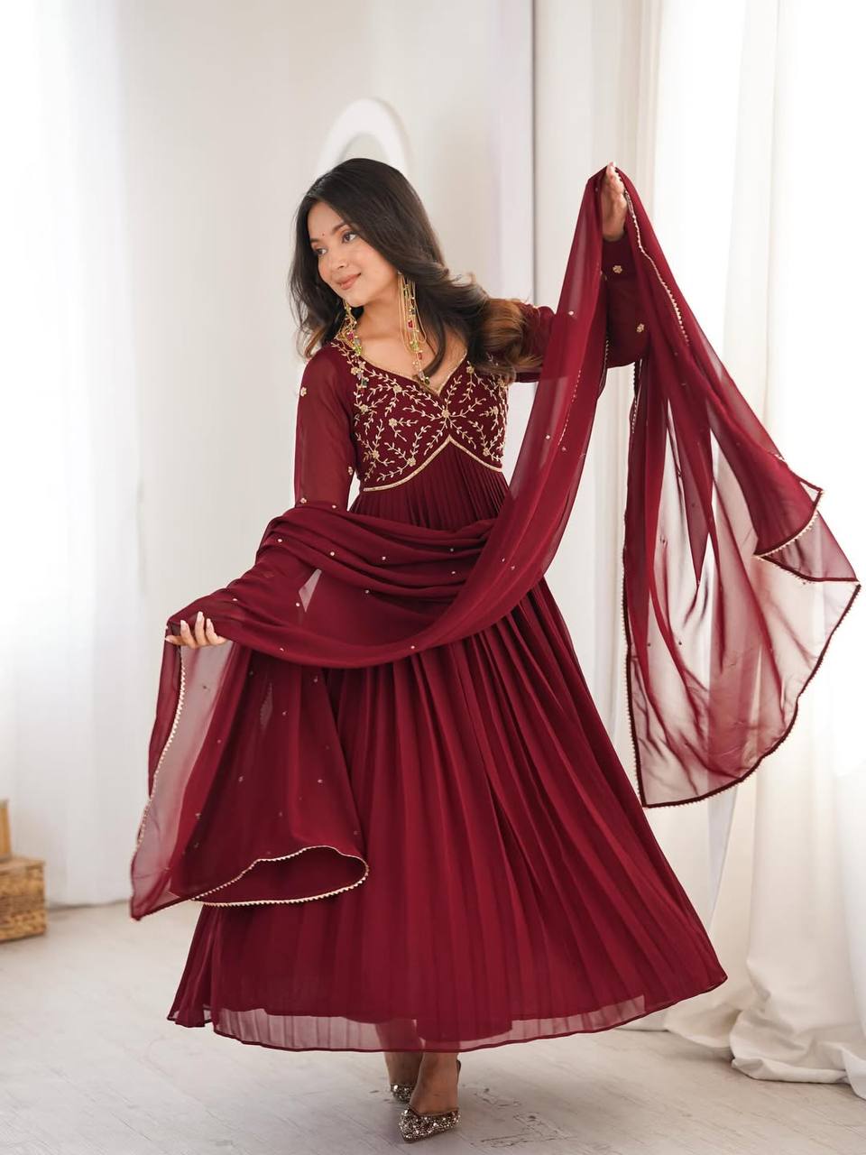 Royal Maroon Party Wear Anarkali Suit – Graceful & Flowy Look
