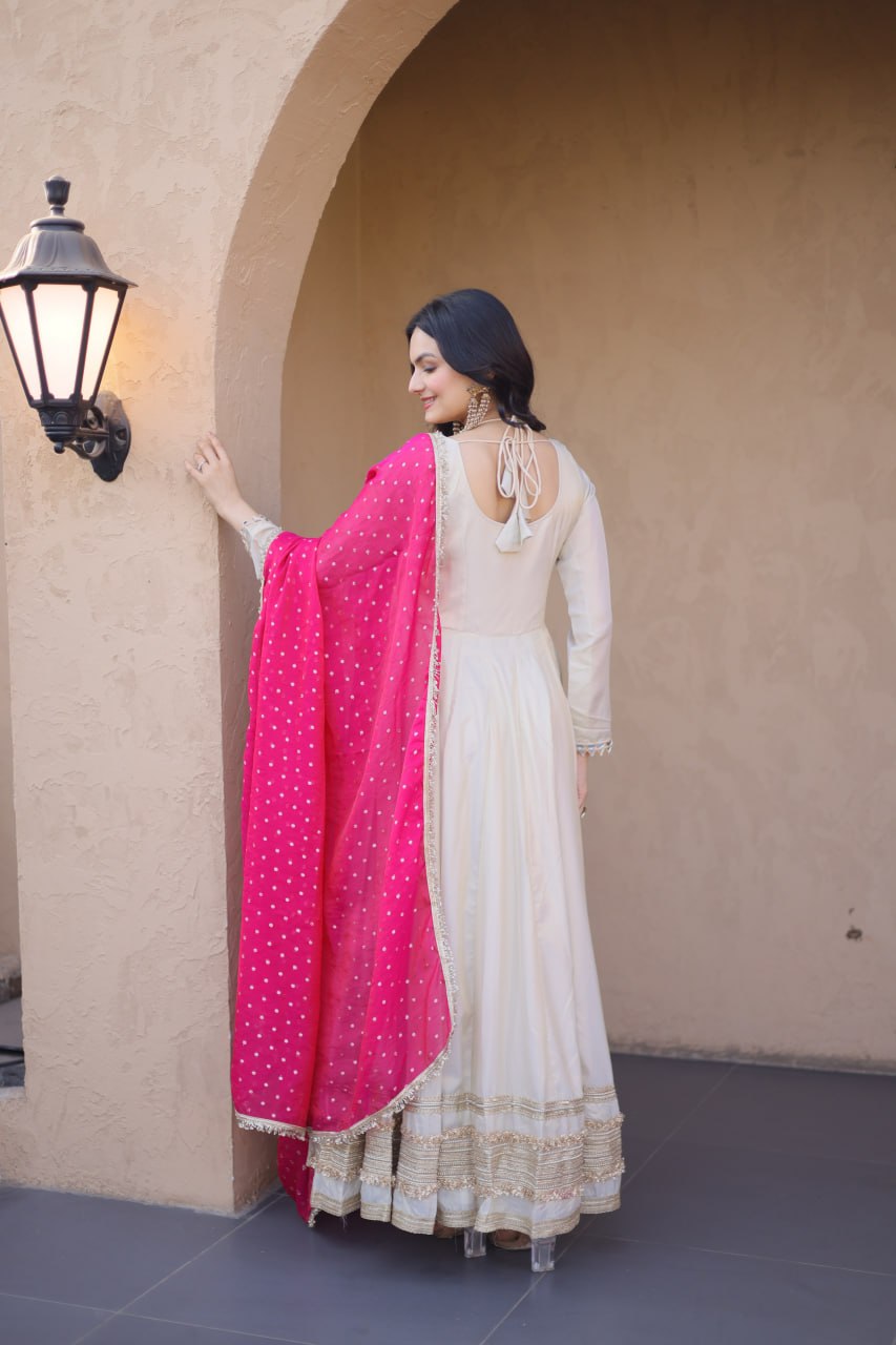 readymade cosmos with mirror work wholesale gown with dupatta