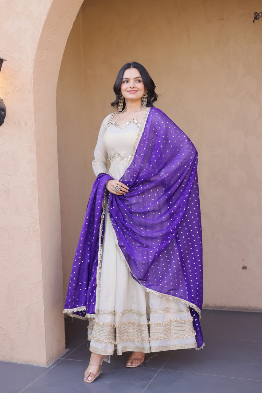 readymade cosmos with mirror work wholesale gown with dupatta