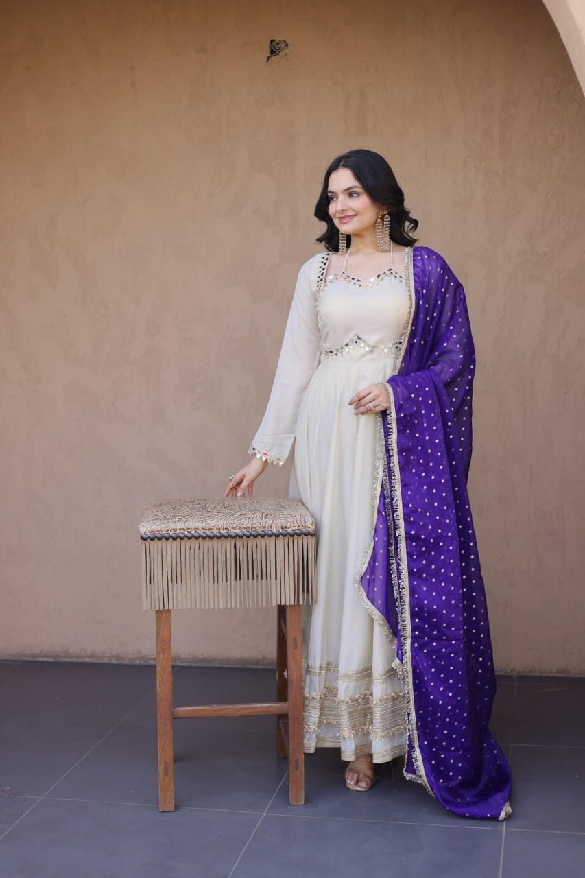 readymade cosmos with mirror work wholesale gown with dupatta