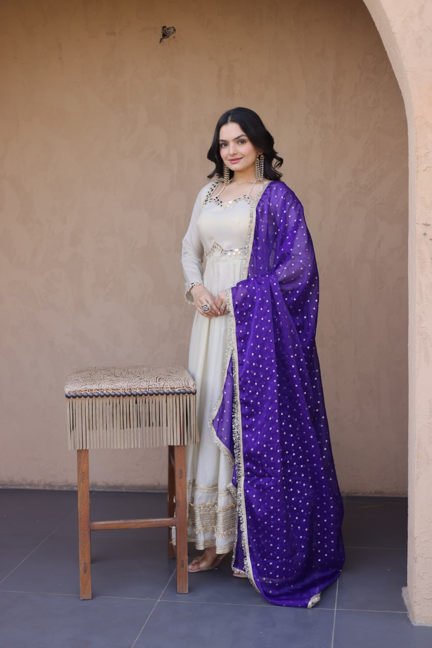 readymade cosmos with mirror work wholesale gown with dupatta