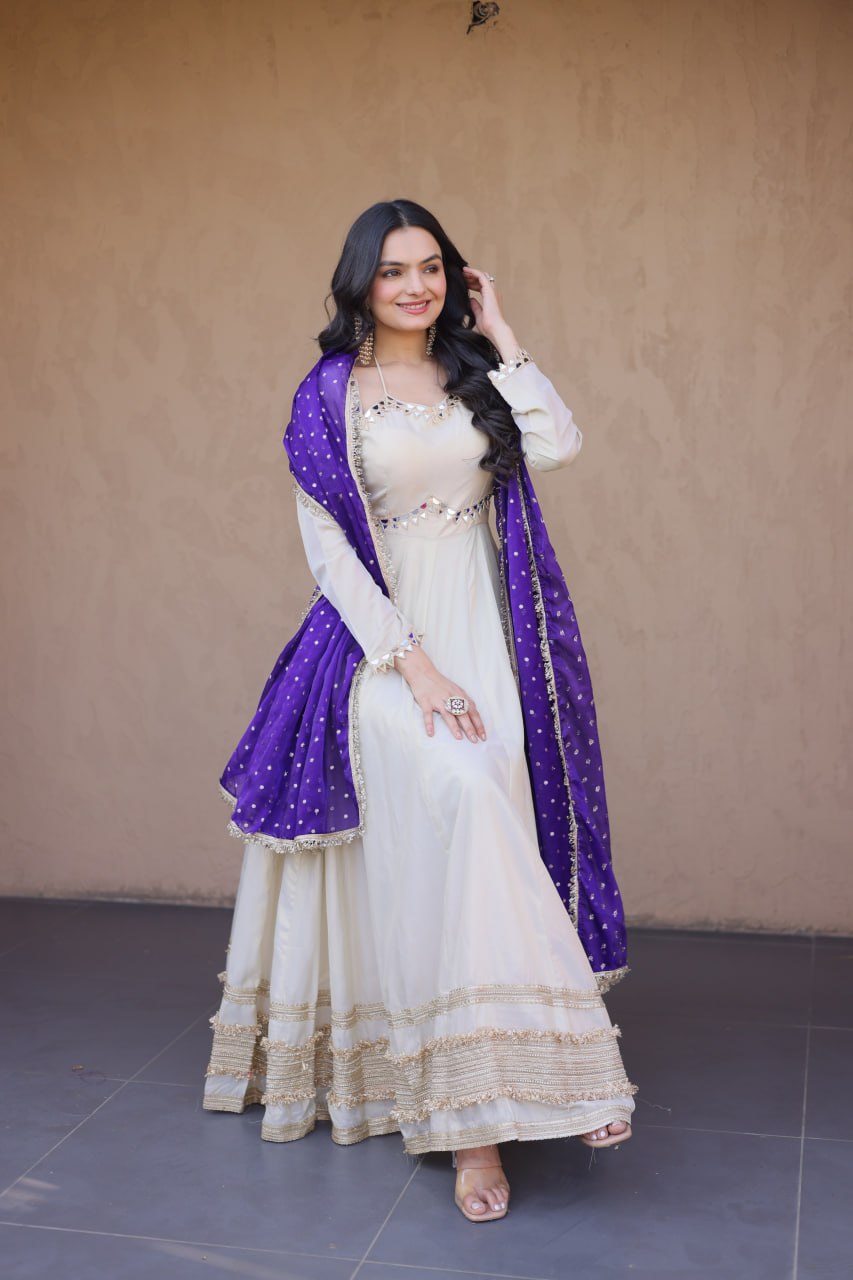 readymade cosmos with mirror work wholesale gown with dupatta