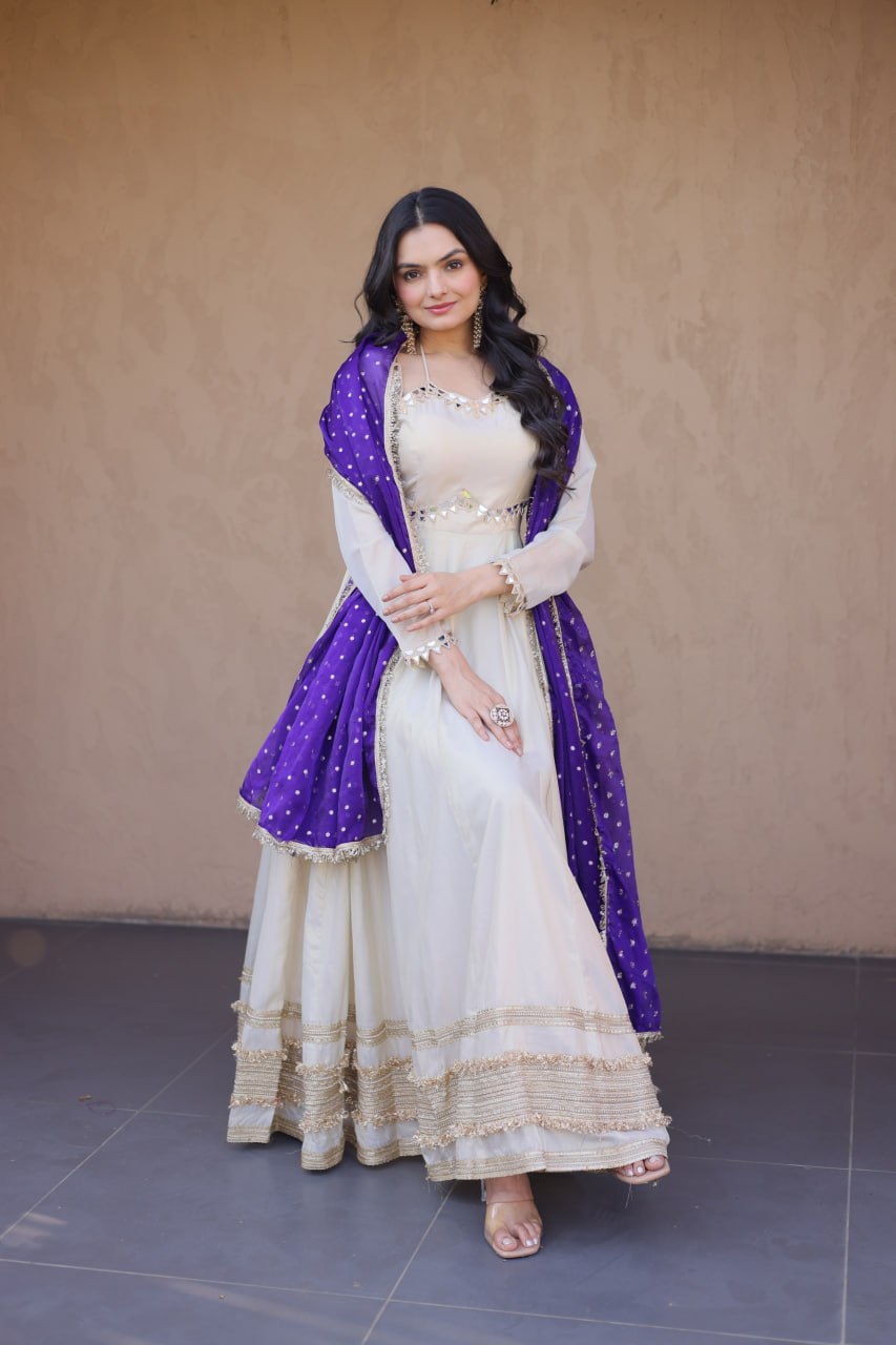 readymade cosmos with mirror work wholesale gown with dupatta