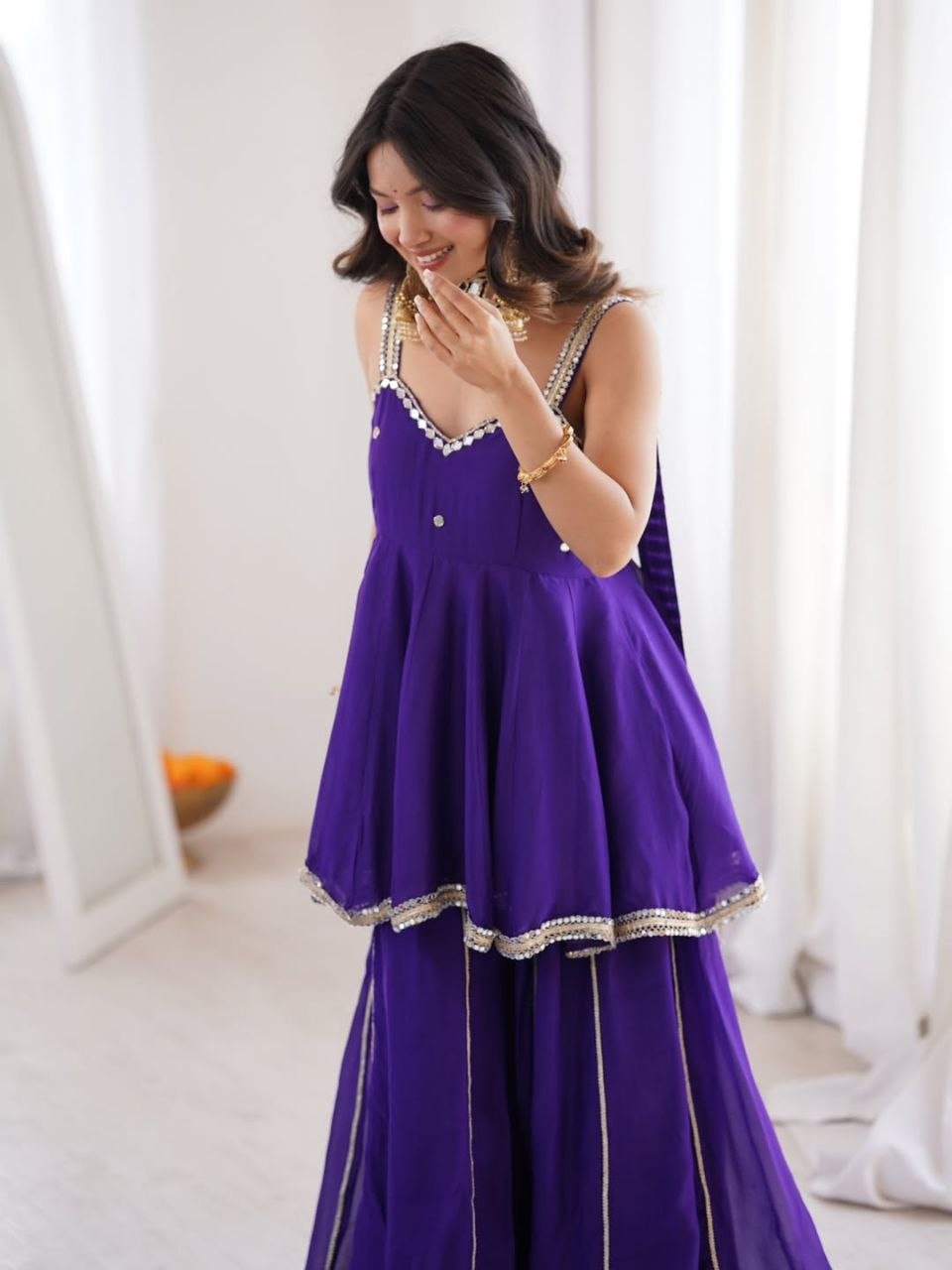 Chinon Mirror Work Plazzo Set With Stylish Belt & Gota Patti Work