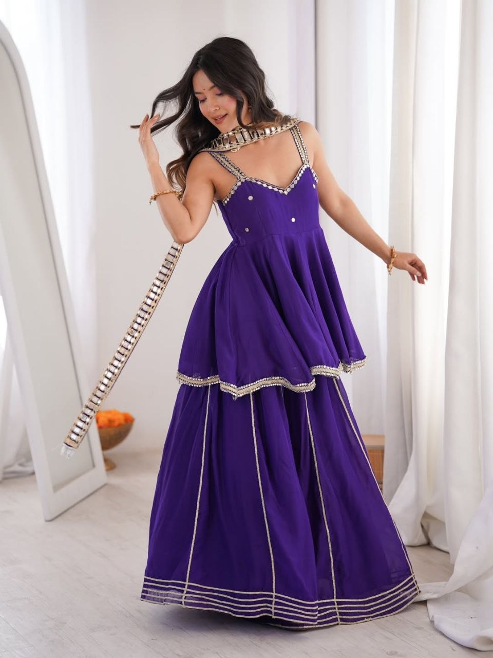 Chinon Mirror Work Plazzo Set With Stylish Belt & Gota Patti Work